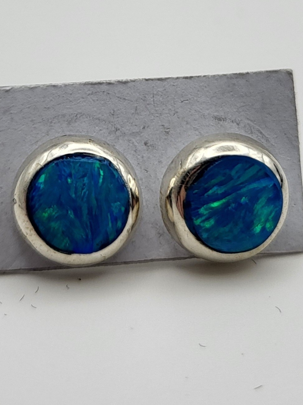 Blue Opal Round Sterling Stud Earrings